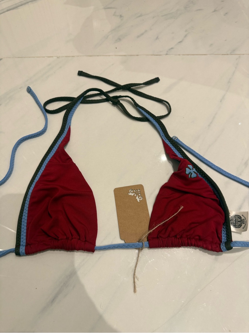 Lucky Brand Red Bikini Top with Light Blue Trim vintage